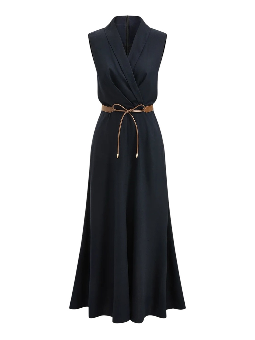 Commense Navy Belted Sleeveless Maxi Dress Linen Blend Pockets NWT XS